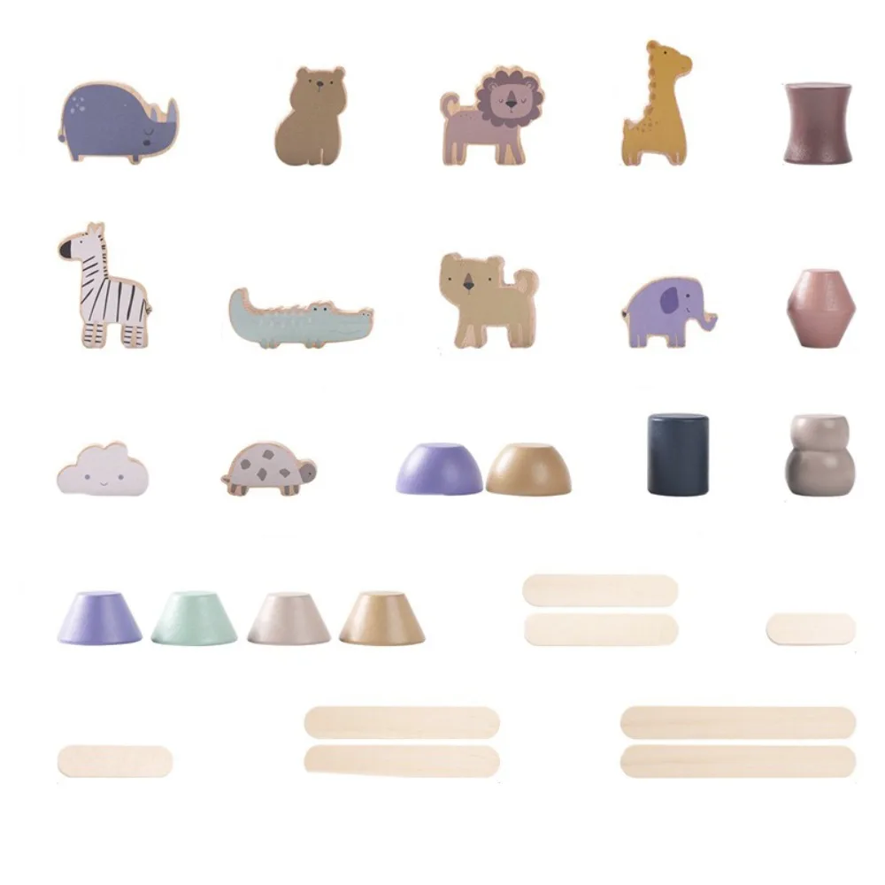 Conjunto de blocos de animais de madeira montessori, quebra-cabeça interativo, modelo animal, equilíbrio, artesanato, empilhável, forma animal, brinquedos de empilhamento