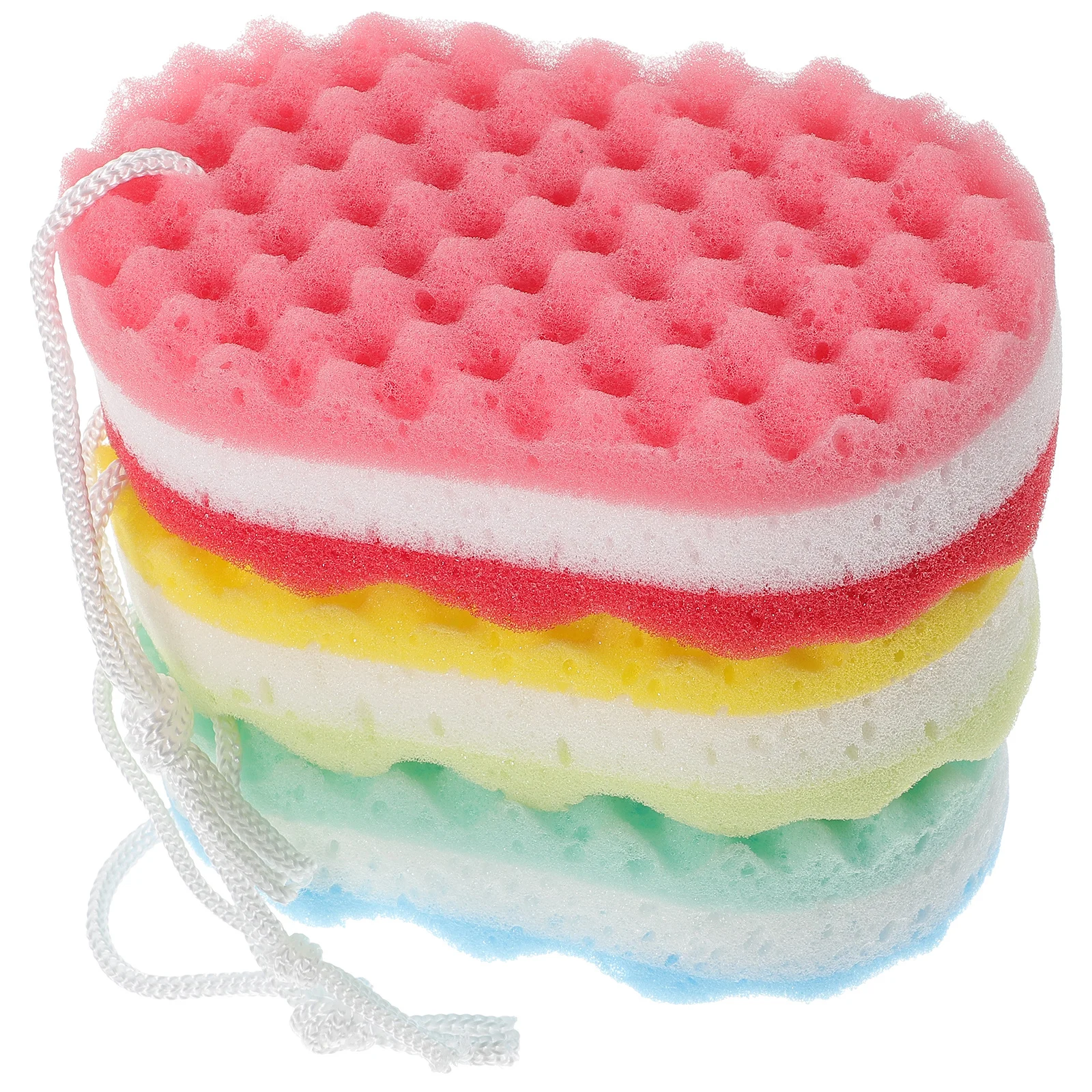 ฟองน้ำอาบน้ำ 3 ชิ้น ฟองน้ำขัดผิว ขัดตัว อุปกรณ์อาบน้ำ พร้อมเชือกแขวน สำหรับผู้หญิง ผู้ชาย เนื้อนุ่ม ทนทาน ช่วยเพิ่มความชุ่มชื้น