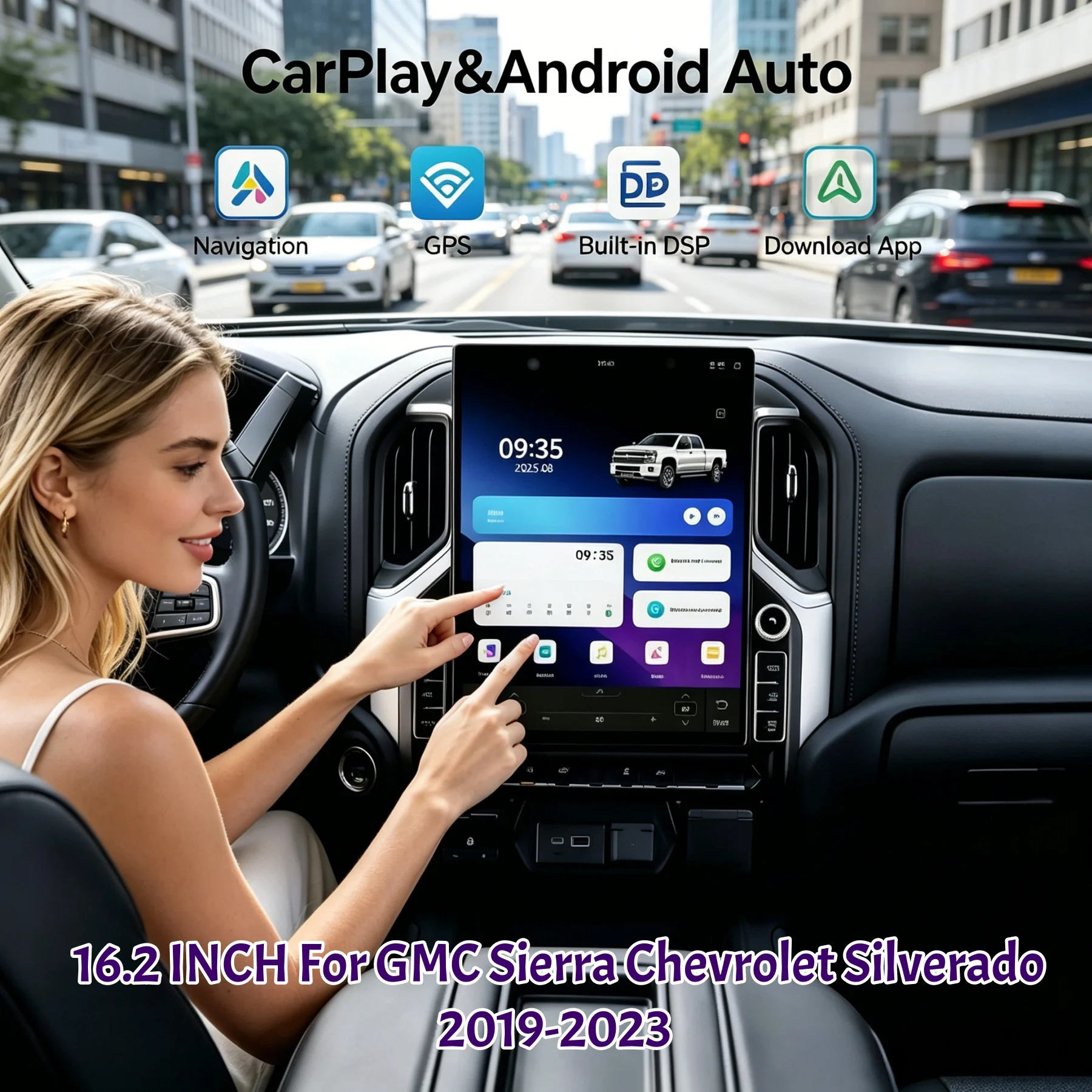 

16.2" QLED Screen Stereo For Chevrolet Silverado 2019 2020 - 2023 Car Radio Android Multimedia Player Carplay GPS Navigation