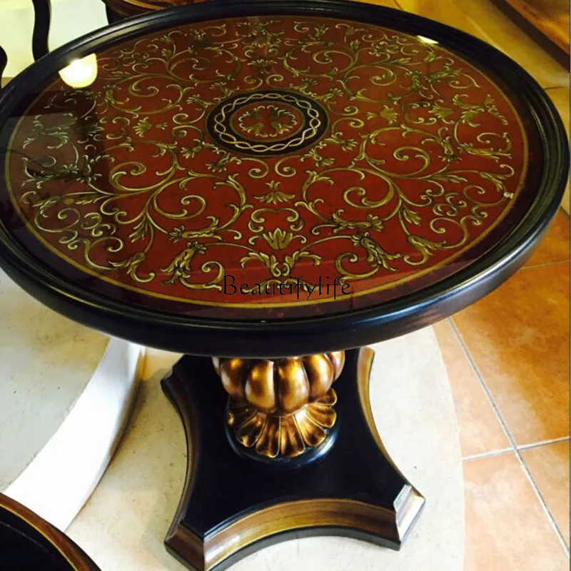 American retro painted gold glass round table corner few living room sofa rely on a few European and American styles