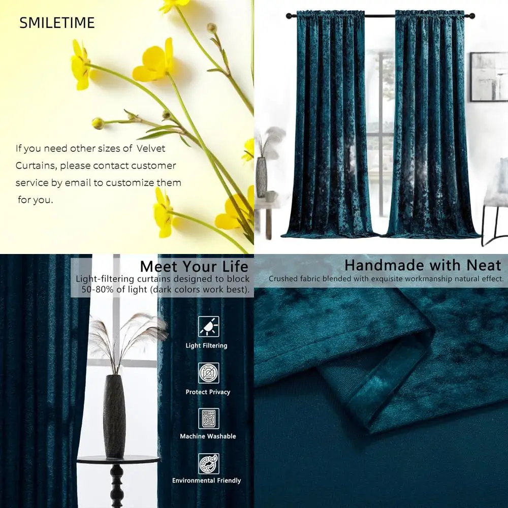 

Luxurious Blue Velvet Insulated Curtains, 52x84, 2 Panels, Soft, Durable, Light-Filtering for Living Spaces