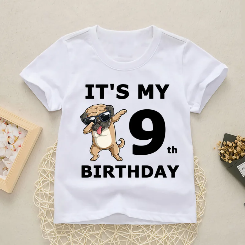 Happy Summer Puppy Birthday 6 to 10 Alphanumeric Combination Print Children\'s T-Shirt Boys Girls Birthday Gift Comfortable Child