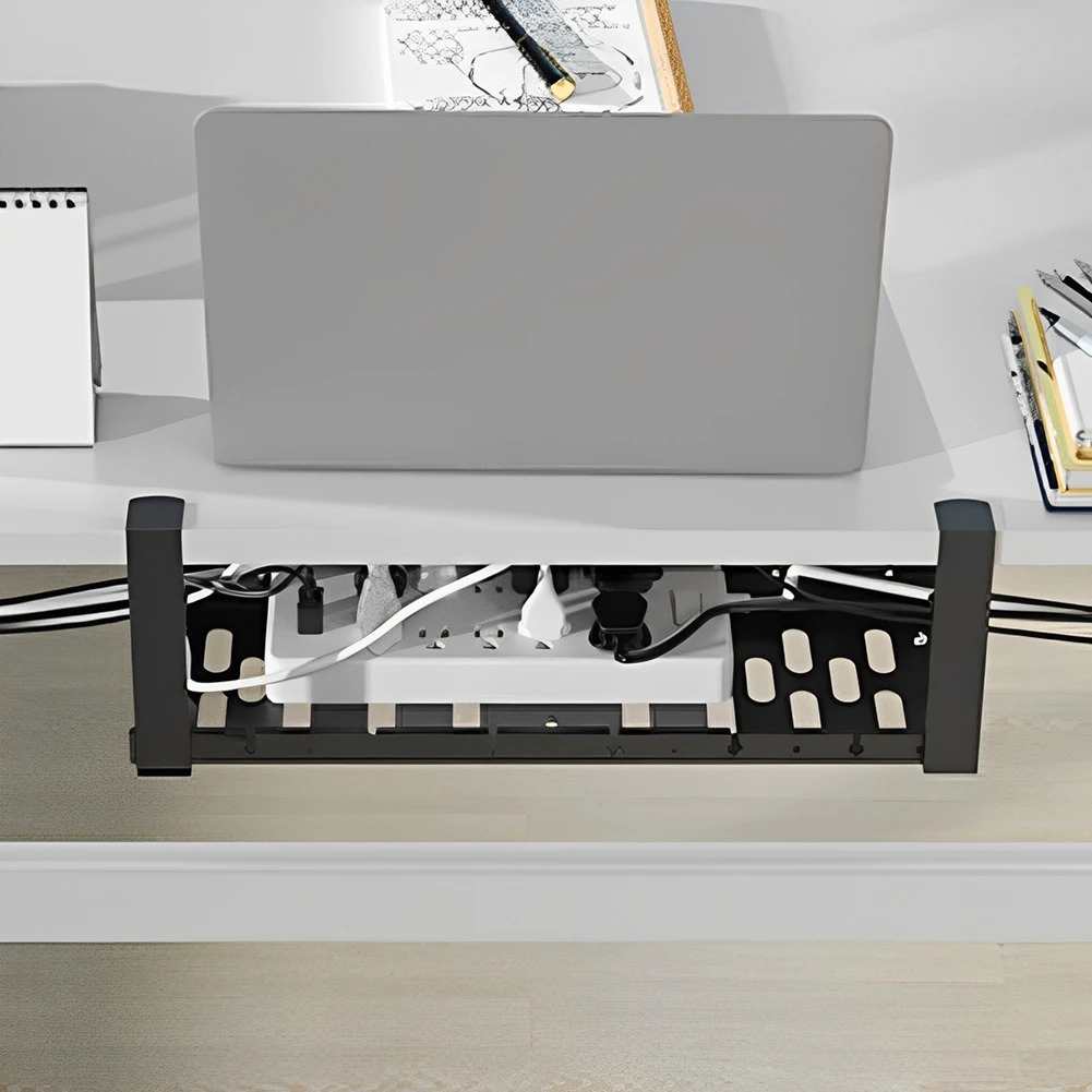 Under Desk Cable Management Tray Clamp Mounted Under Desk Cable Shelf Heavy Duty Cable Storage Rack for Cords Wires Power Strip