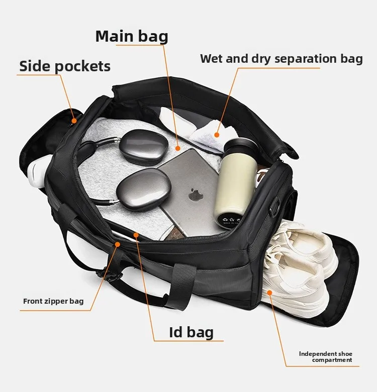 New Fitness Bag with Dry-wet Separation, Multi-functional Independent Shoe Compartment Storage Bag and Hand-held Travel Bag