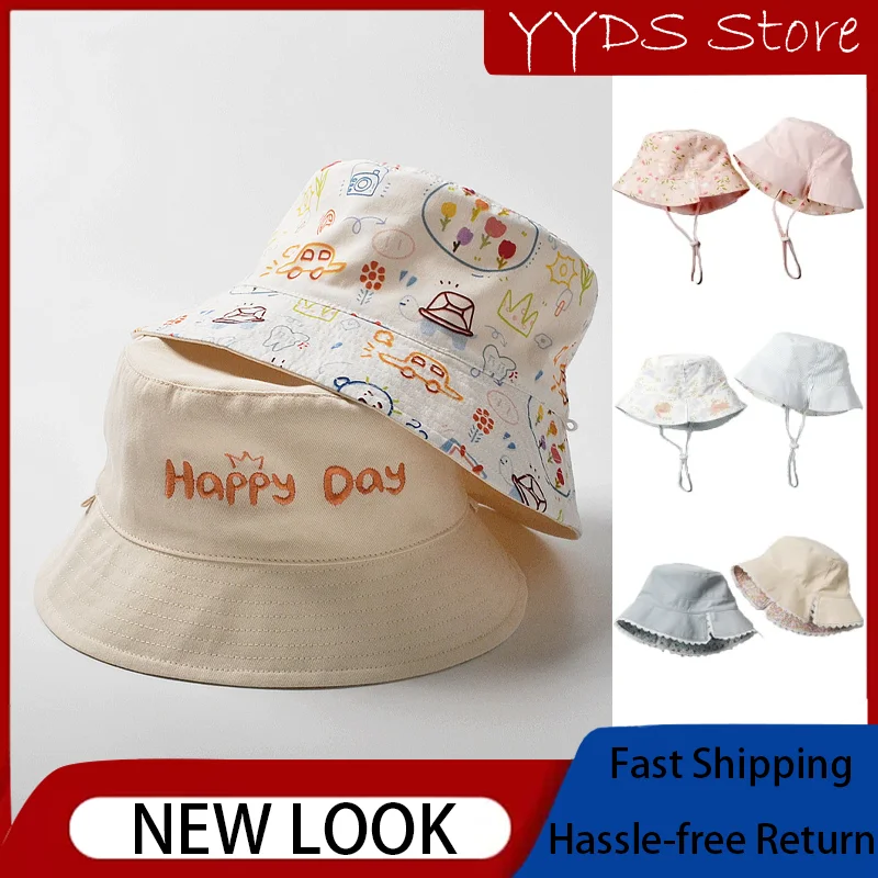 

Детская хлопковая шляпа от солнца с двумя сторонами, рыбацкая панама с мультяшным принтом, дышащая тонкая детская кепка