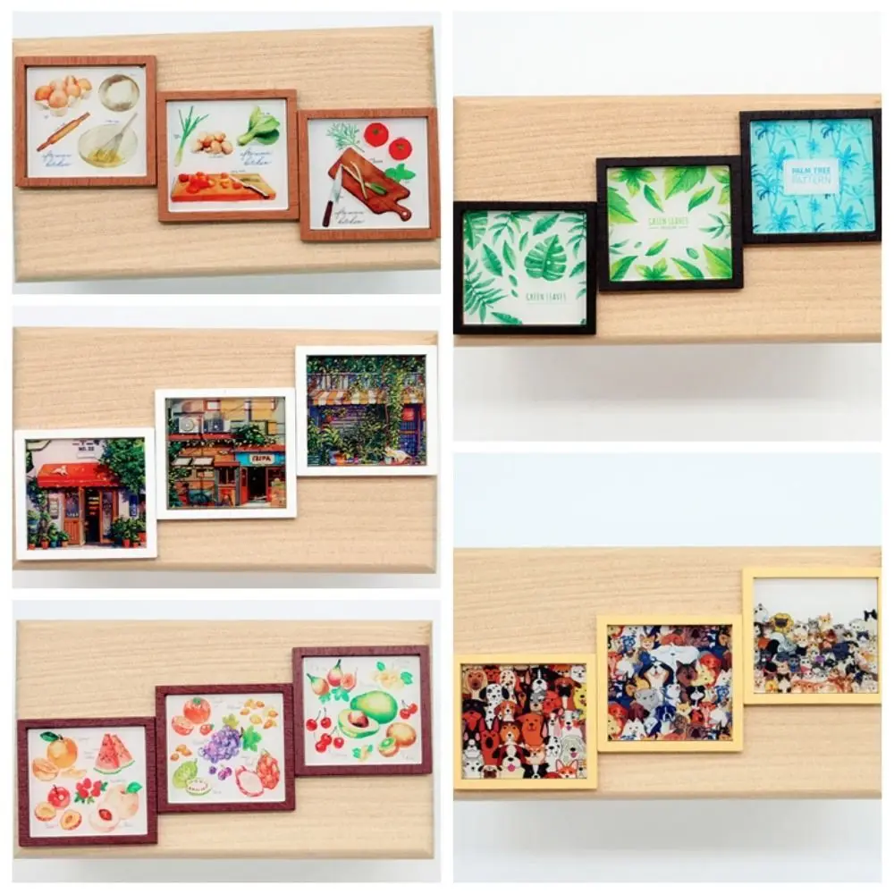 Funny Wooden Dollhouse Mini Frame Mural Miniature Square Dollhouse Modern Style Illustration for 1/3, 1/6 BJD Wall Painting Game