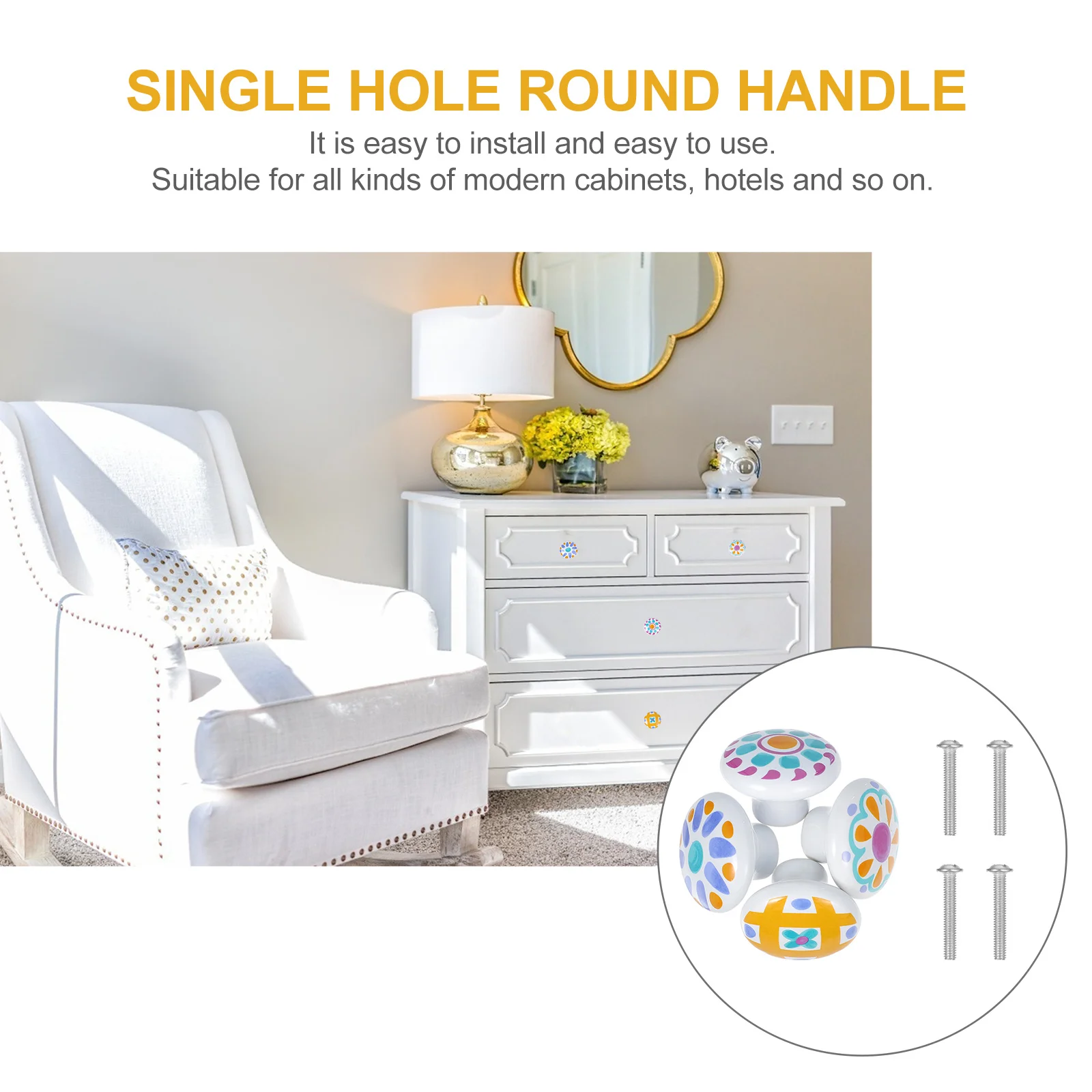 

4Pcs Single Hole Cartoon Ceramic Alloy Handle Round Drawer Cabinet Wardrobe Furniture Pull Knob Durable Easy Install