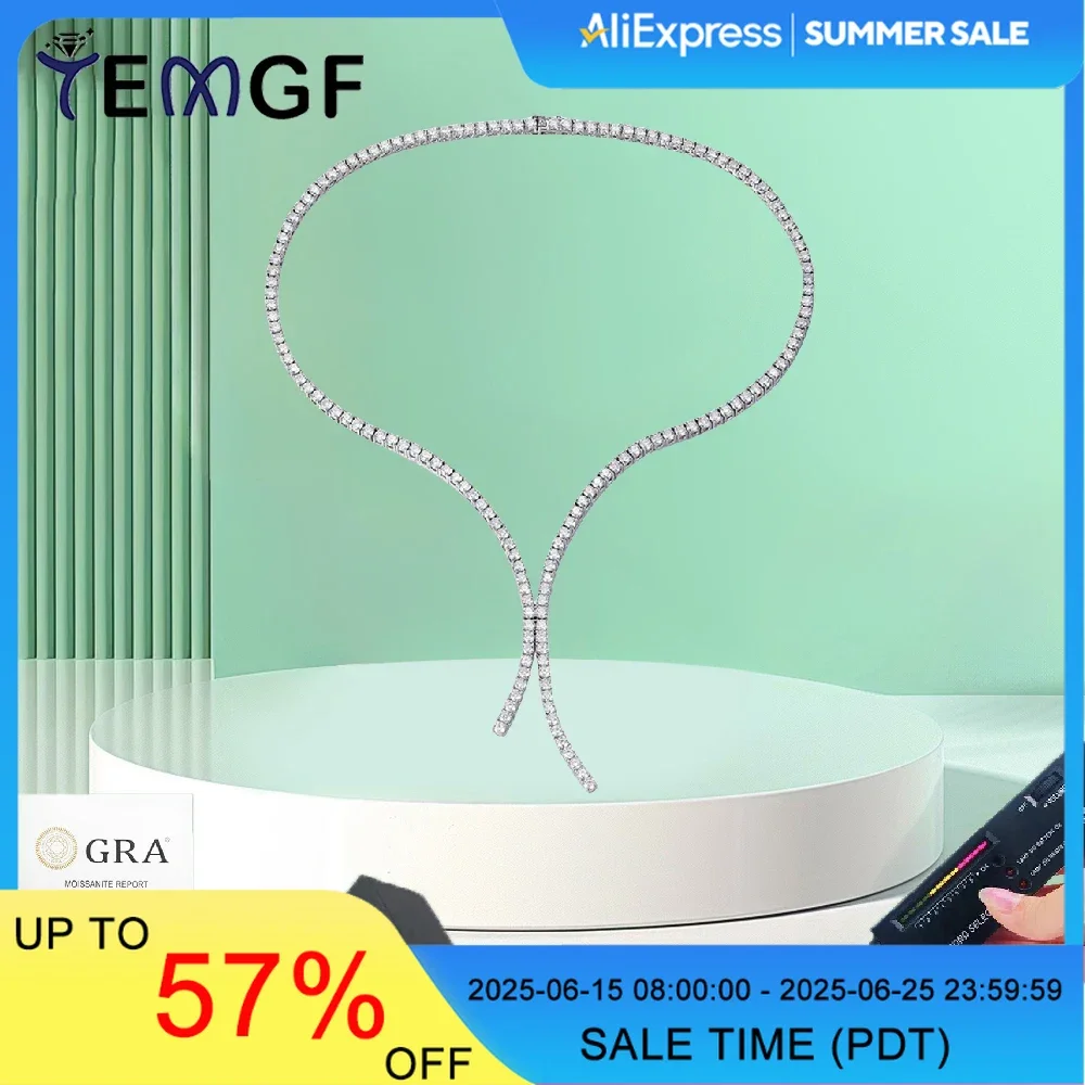 

TEMGF Full Moissanite Tassle Necklace With GRA for Women Girls Sparkling Fine Jewelry 925 Sterling Silver Clavicle Neck Chain