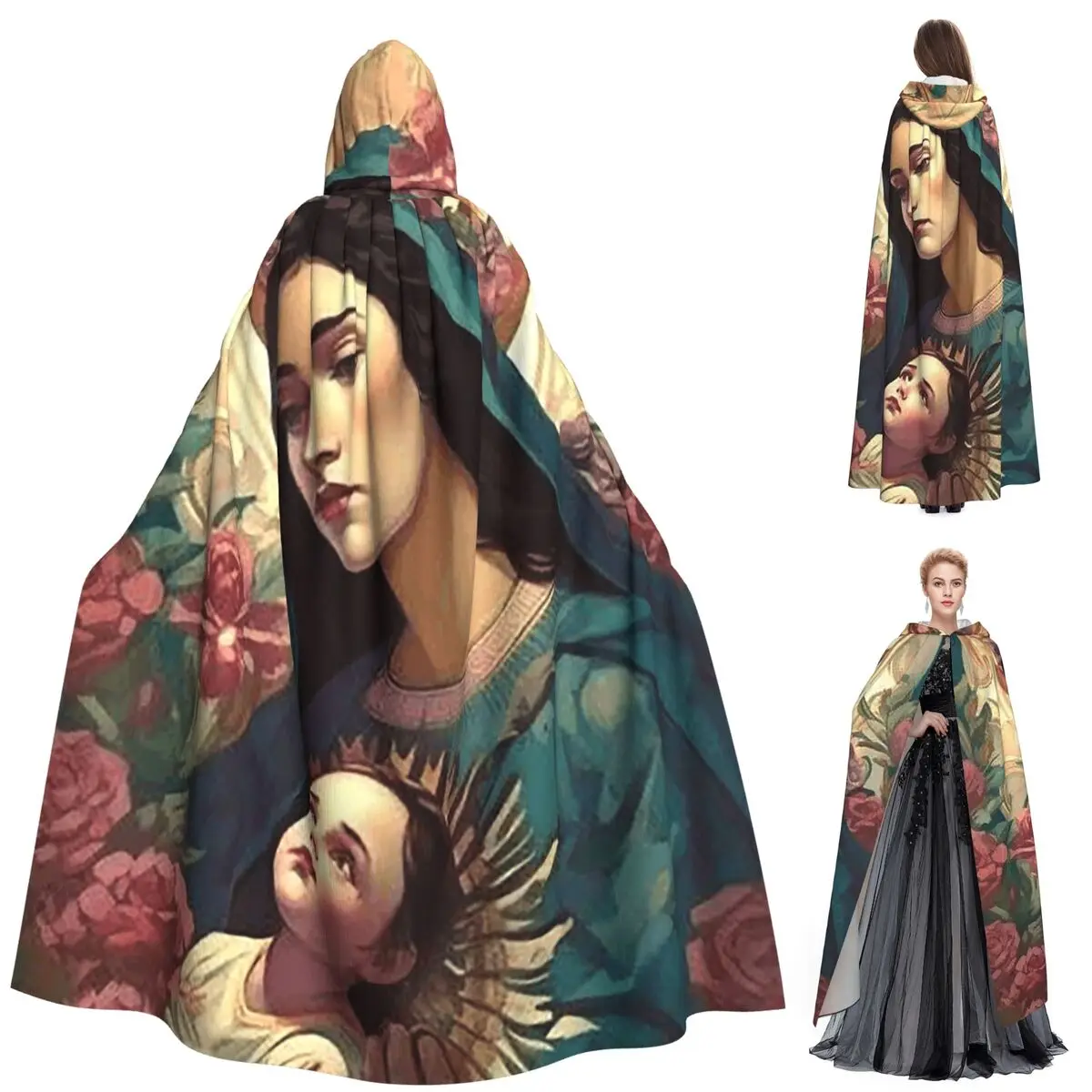 

Virgin Mary Long Hooded Cloak Witch Medieval Costume Cosplay Cape HalloweenVampire Adult Unisex
