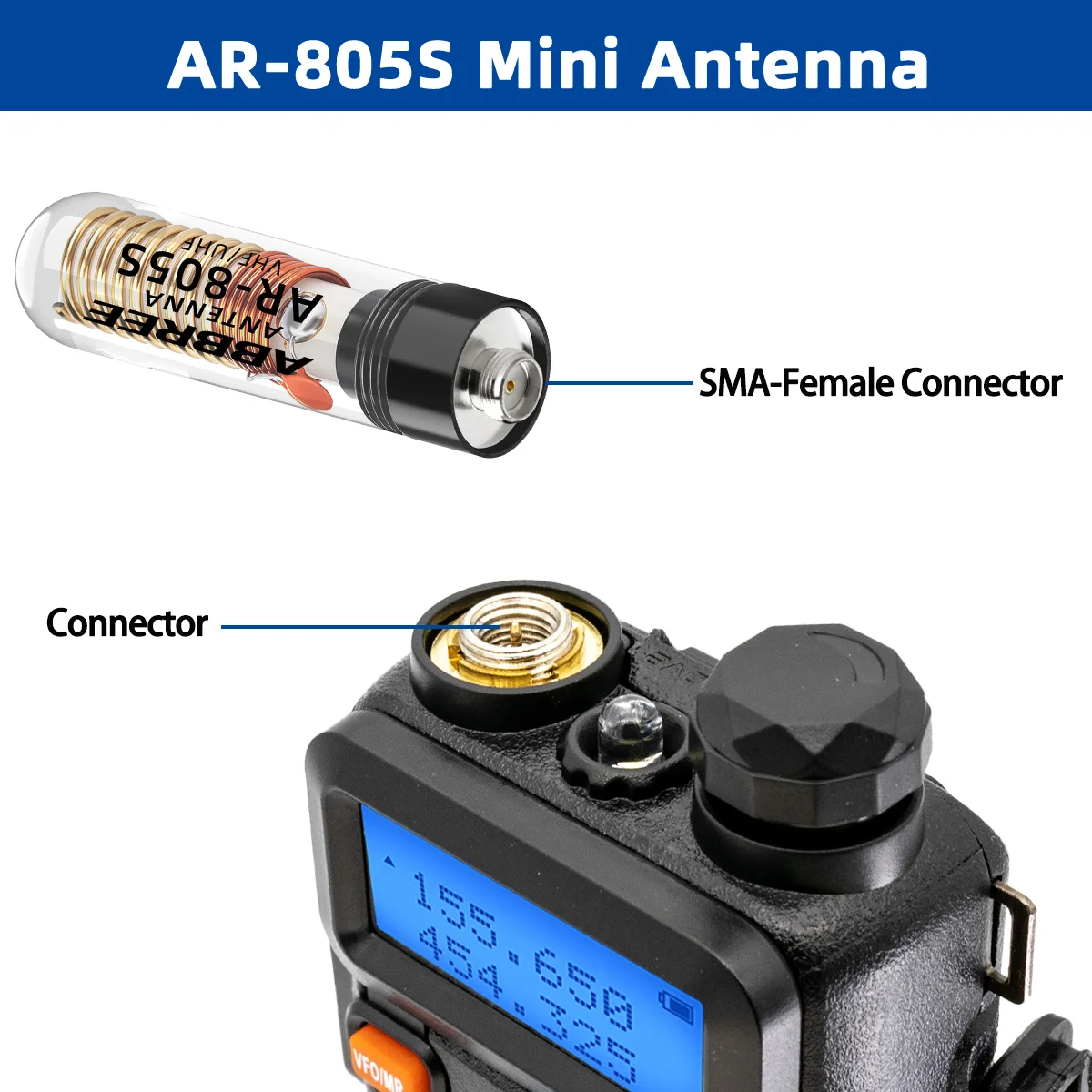 ABBREE AR-805S Mini Walkie-Talkie-Antenne SMA-Buchse Dual-Band High-Gain für Baofeng UV-5R Mini UV-21 PRO BF-888S Ham Radio – Detail 8
