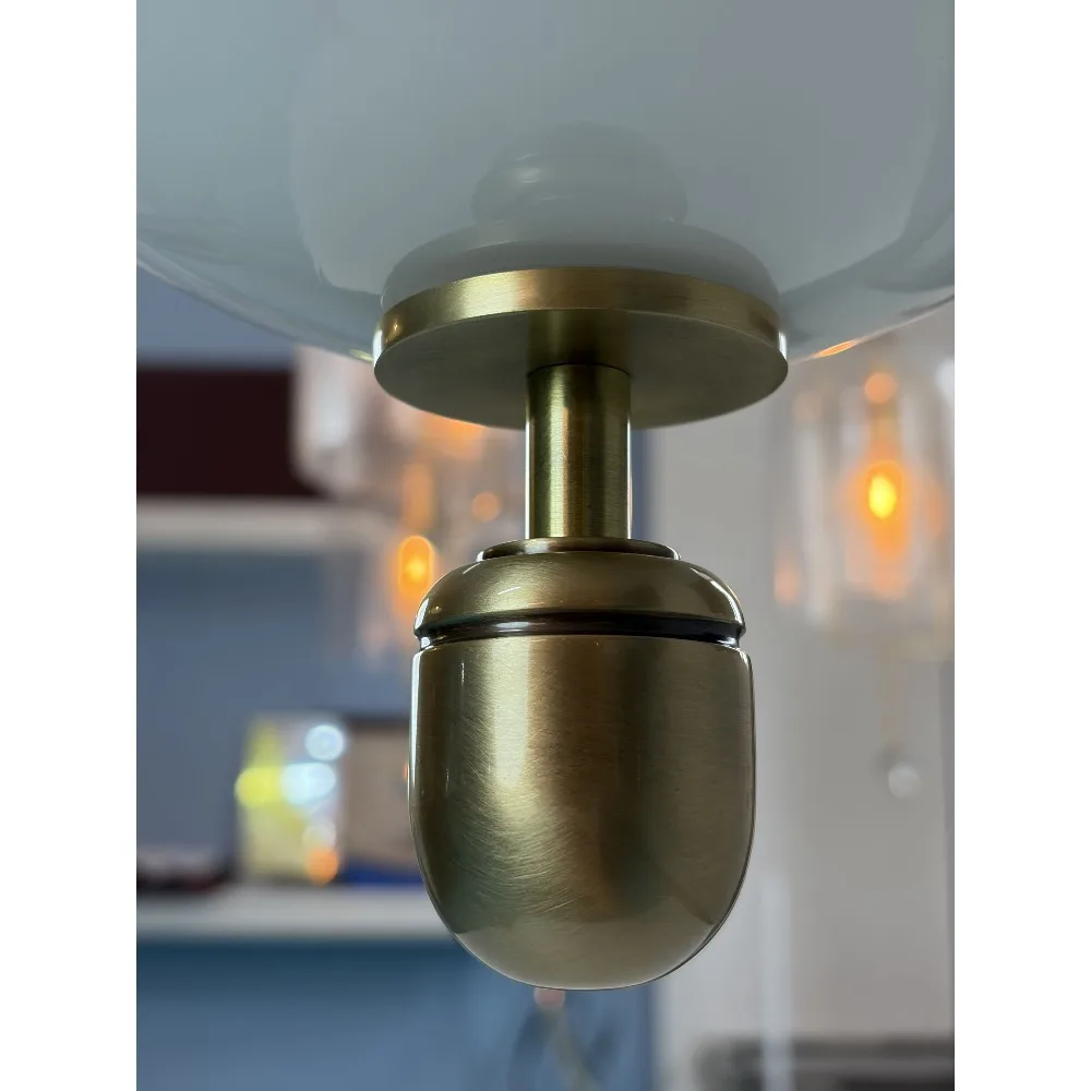 Handmade pendant light with blown glass lampshade and transparent opal glass lampshade