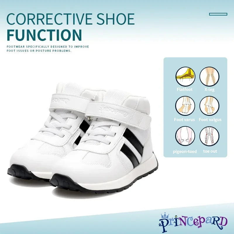Princepard Orthopedic Children Shoes High Top Leather Pink Blue Color Corrective Sneakers with Arch Support Foot Protection