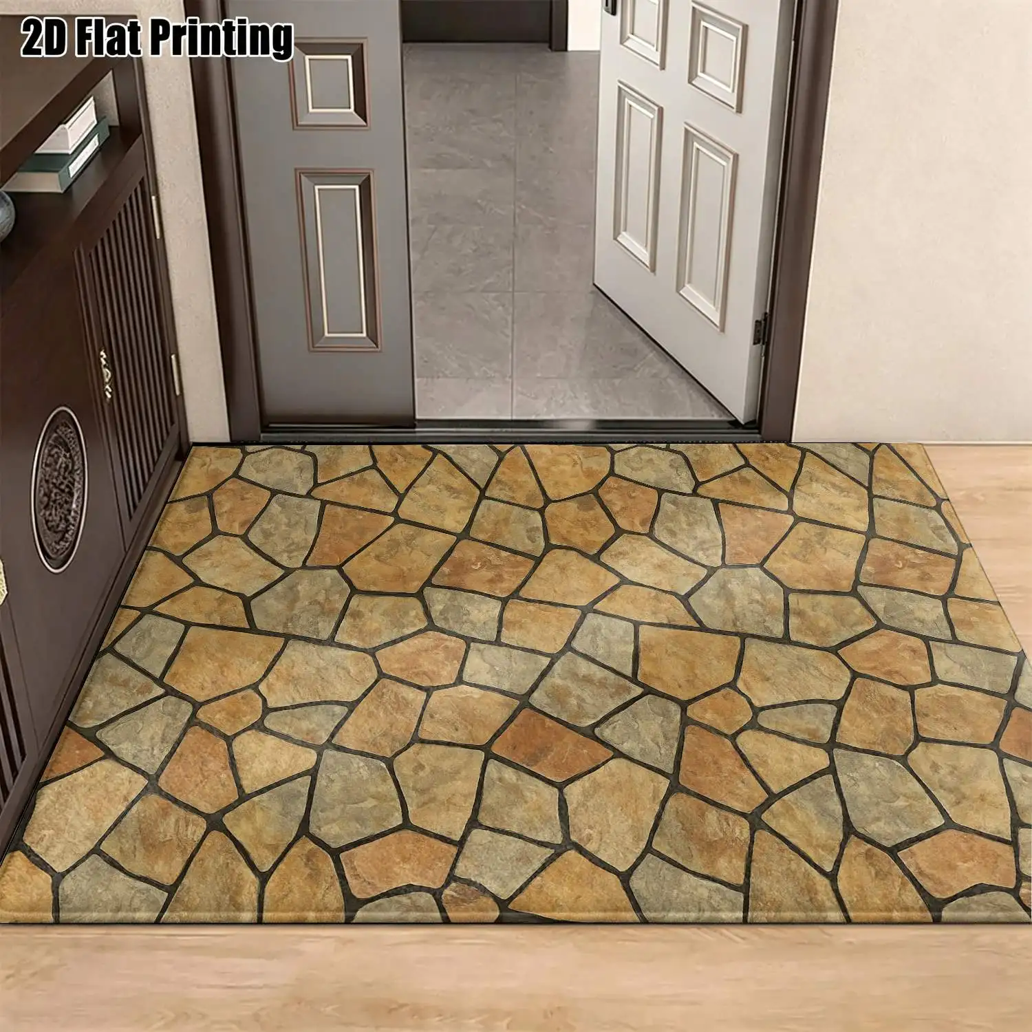 1Pc 2D Printed Vintage Geometric Patchwork Carpet, European-Style, Machine Washable, Multi-Size, for Entrance/Dining/Living Room/Bedroom Home Decor