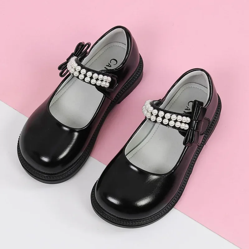 Zapatos de cuero para niños y niñas, calzado escolar negro, versátil, informal, uniforme de moda, zapatos planos antideslizantes, primavera y otoño