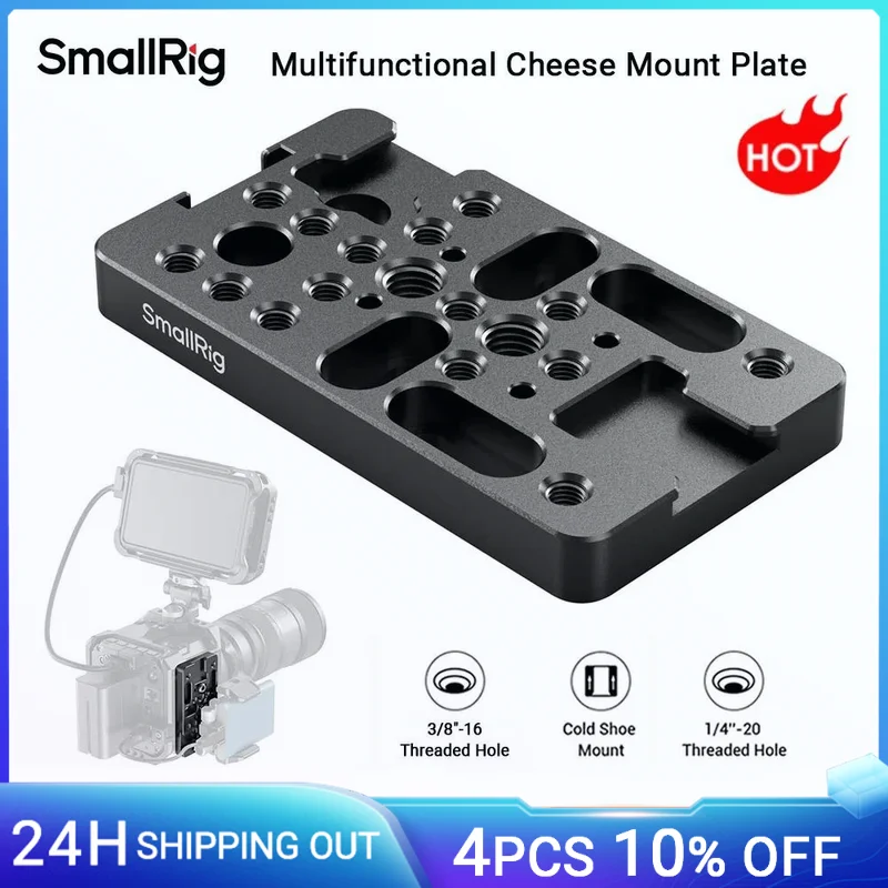 SmallRig Multifunctional Cheese Mount Plate for Cage Handles Baseplates Quick Release Plates, 9mm between threaded holes -4887