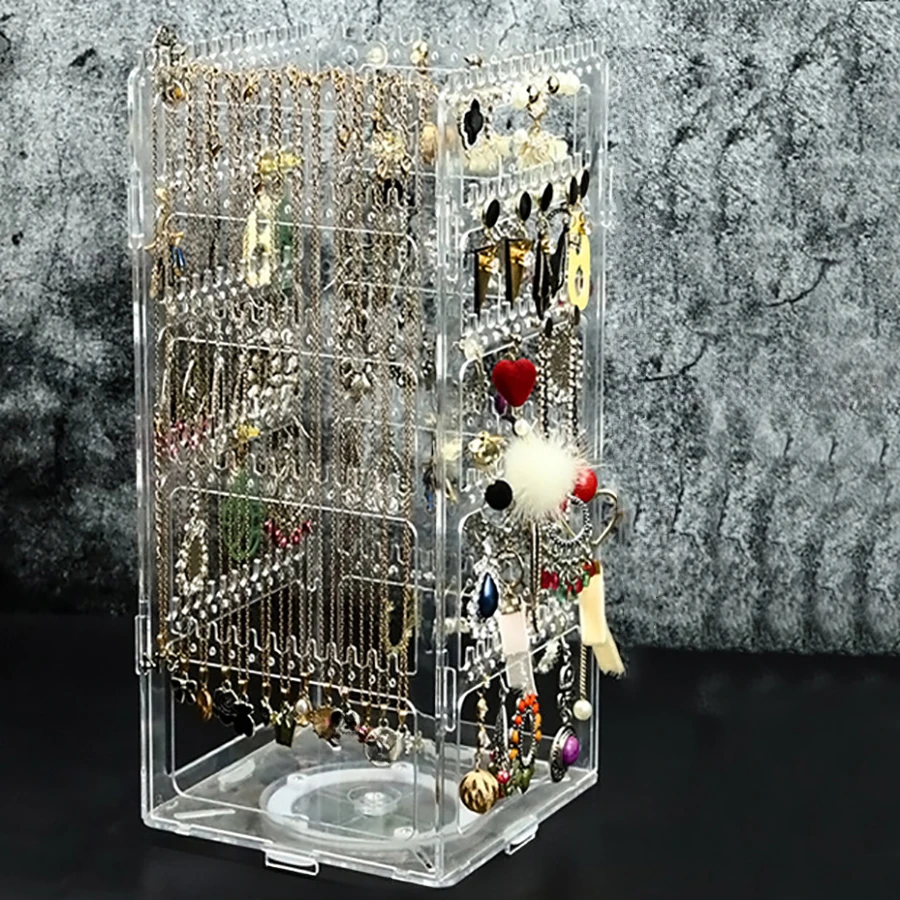 

360-degree rotating jewelry display stand, earring holder, earring rack, jewelry storage box, necklace hanger, portable