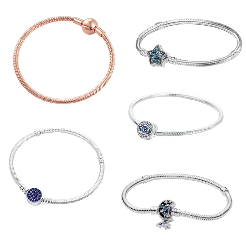 

2025 New 925 Silver Blue Eyes, Pentagram, Moon Shaped Buckle Snake Chain Original Bracelet, Women's Fashionable Luxury Jewelry