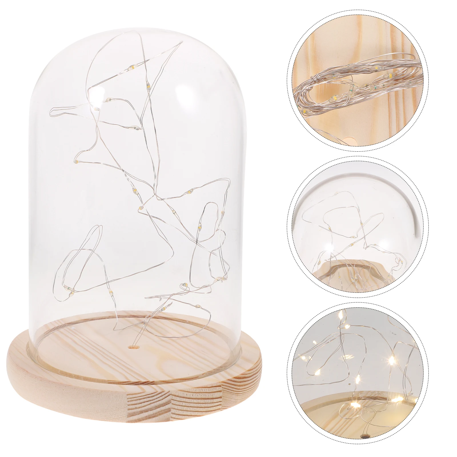 

LED Star Table Lamp with Wooden Base Glass Dome for Bedside Living Room 3-6W Low Power Warm White Fairy Lights Mason Jar Night