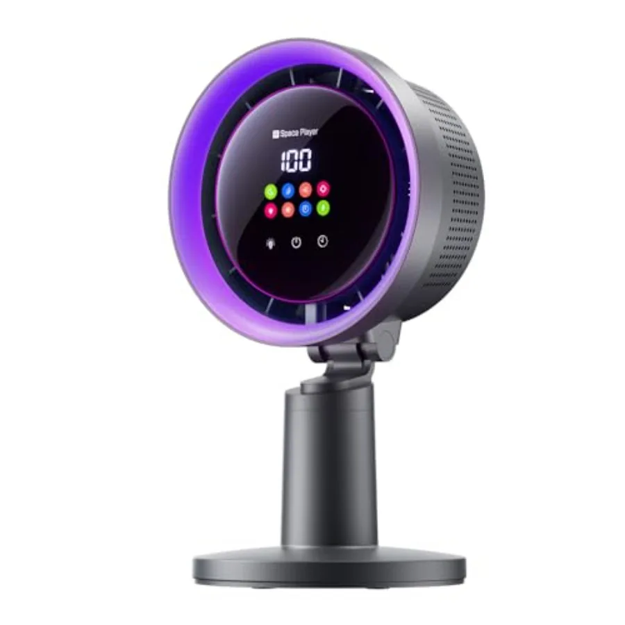 

Bedroom home office desk fan: ABS plastic, black, strong airflow with 45 tilt and 180 manual rotation, LED display, 4 speeds, 8
