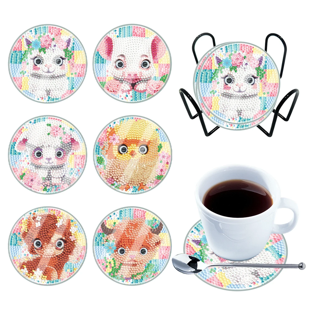 6 PCS Diamond Painting Art Coaster Kit Special Shape Acrylic Washable with Holder for Adults Beginner Gift Supplies