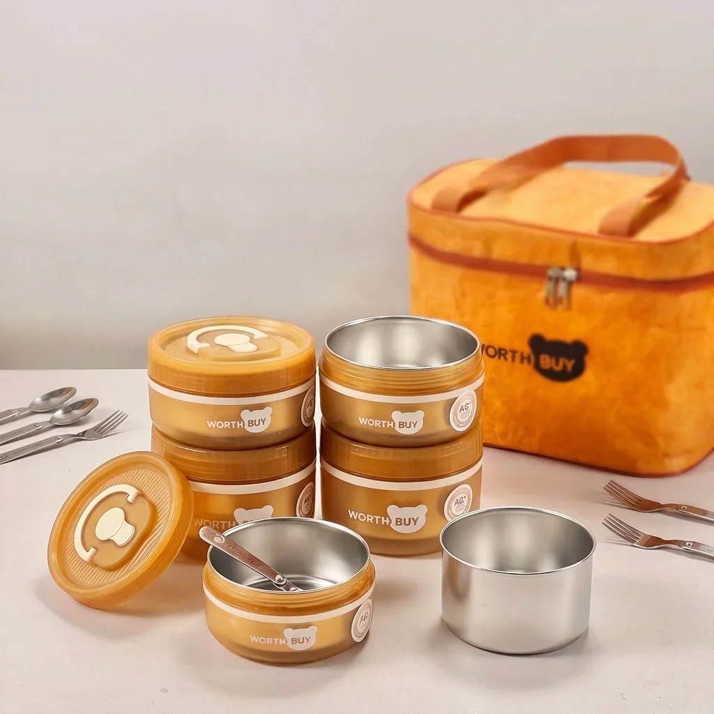 304 Stainless Steel Lunch Box Round Insulated Thermal Bento Box Airtight Microwavable Food Storage Container Kids Adult School