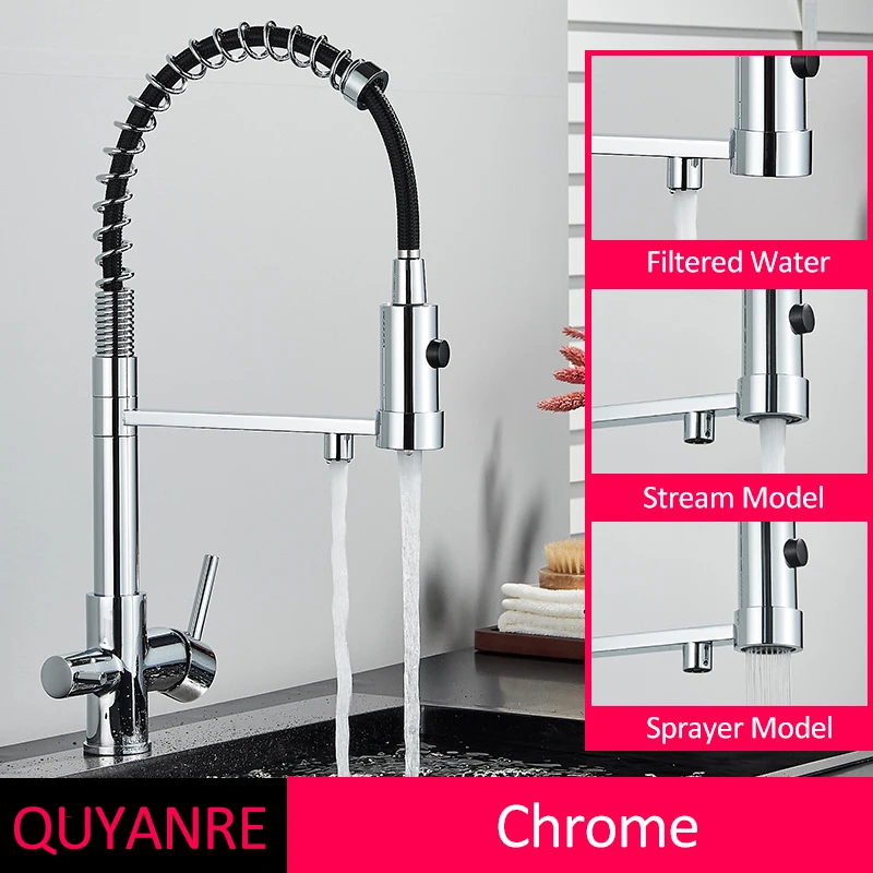 Zwart gefilterde keukenwaterfilter Keukenkranen Dubbele uitloop Filter Kraan Mixer Waterzuivering Waterkraan voor keuken