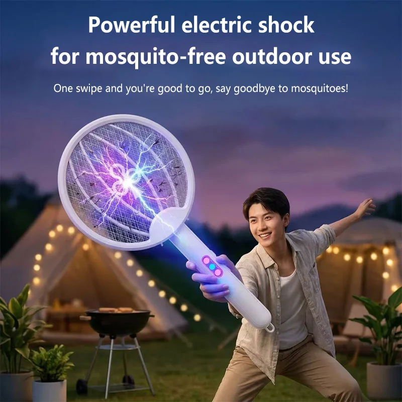 Rechargeable 3 In 1 Electric Mosquito Killer Foldable Handheld Bug Zapper USB Handheld Fly Swatter With UV Light Trap Insect NEW