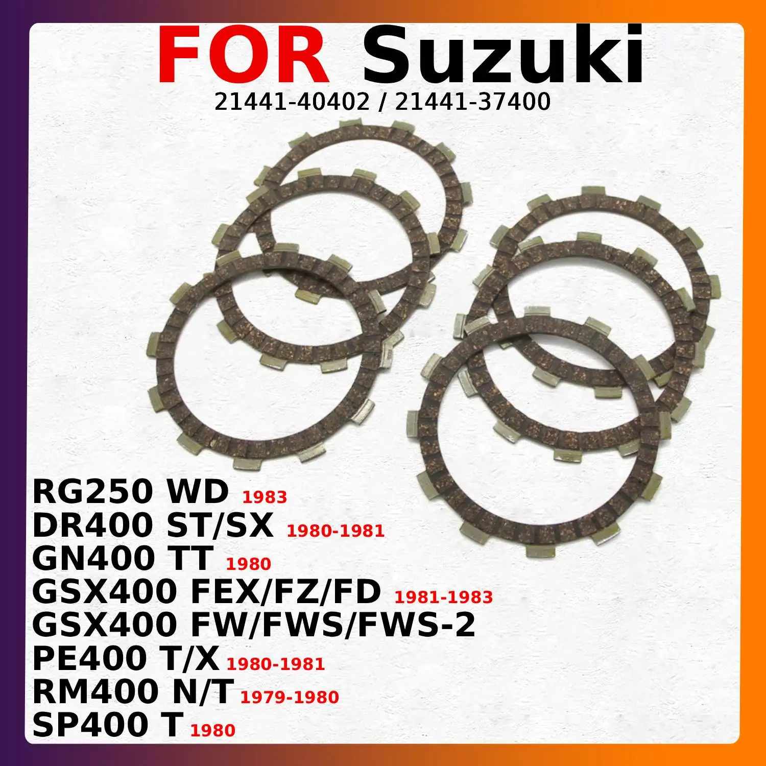

Комплект фрикционных дисков сцепления для Suzuki RG250 WD DR400 GN400 GSX400 FEX/FZ/FD PE400 RM400 SP400 21441-40402/21441-37400