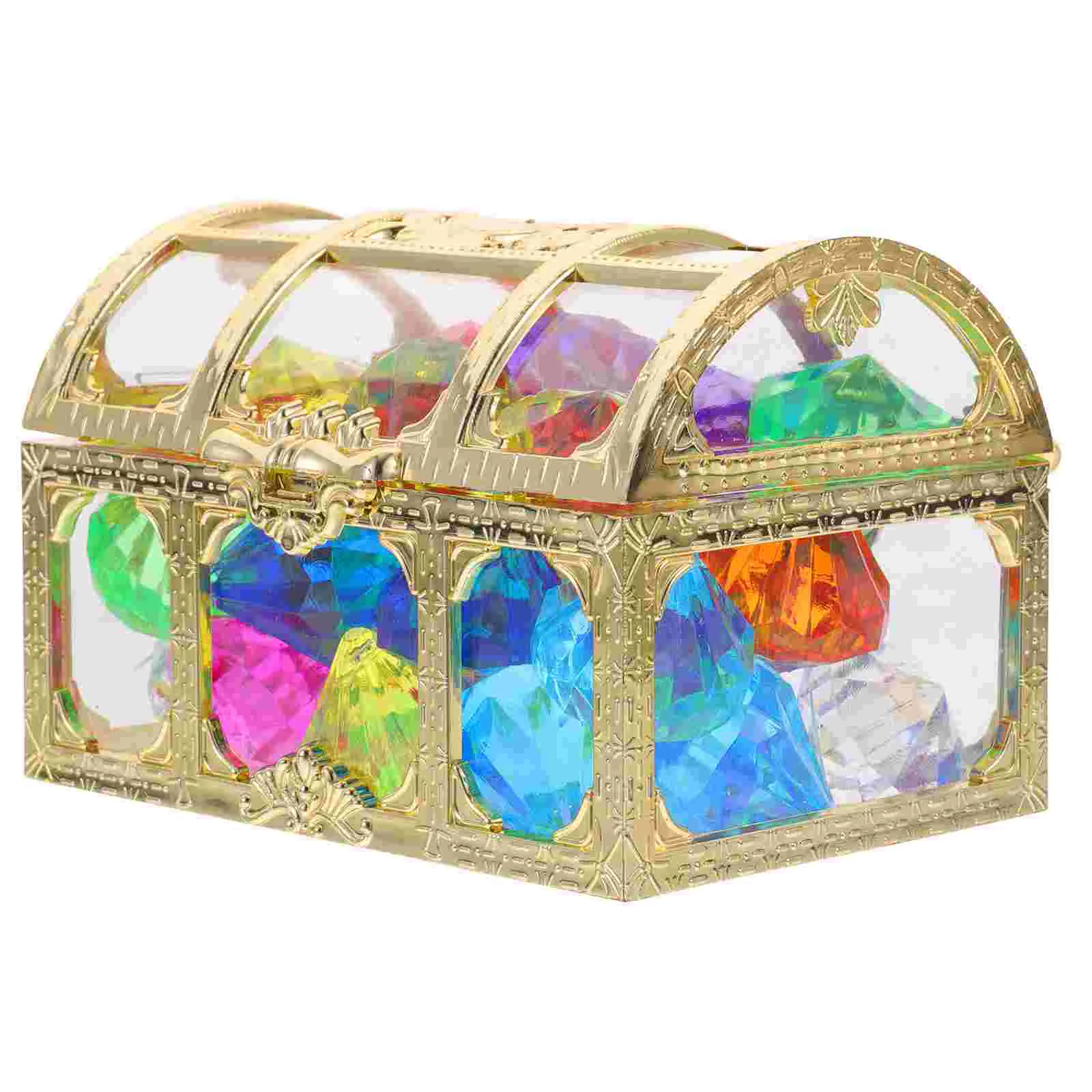 Joyería Caja de cristal Cofre del Tesoro Piedras preciosas Joyas de diamantes acrílicos para niños Claro