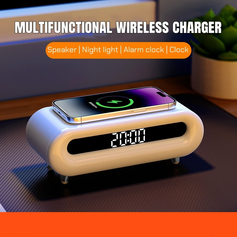 New Product Ideas 2025 Night Light Bedside Lamp With Blue Tooth Speaker Fast Charging Led Light Wireless Charging Clock Speaker