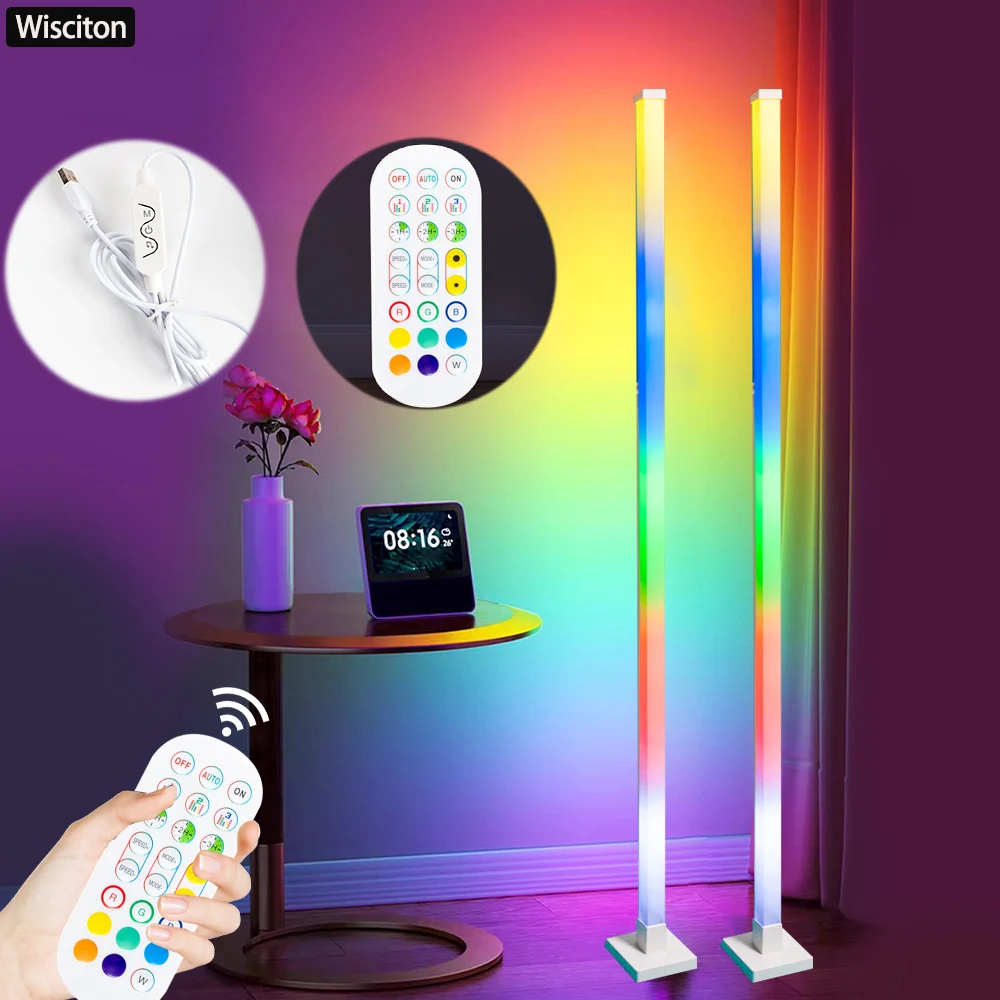 RGB Floor Lamp RGB Corner Floor Lamp Bedroom Ambient Lighting Scandinavian Style Color Changing Dimmable Soft Lighting