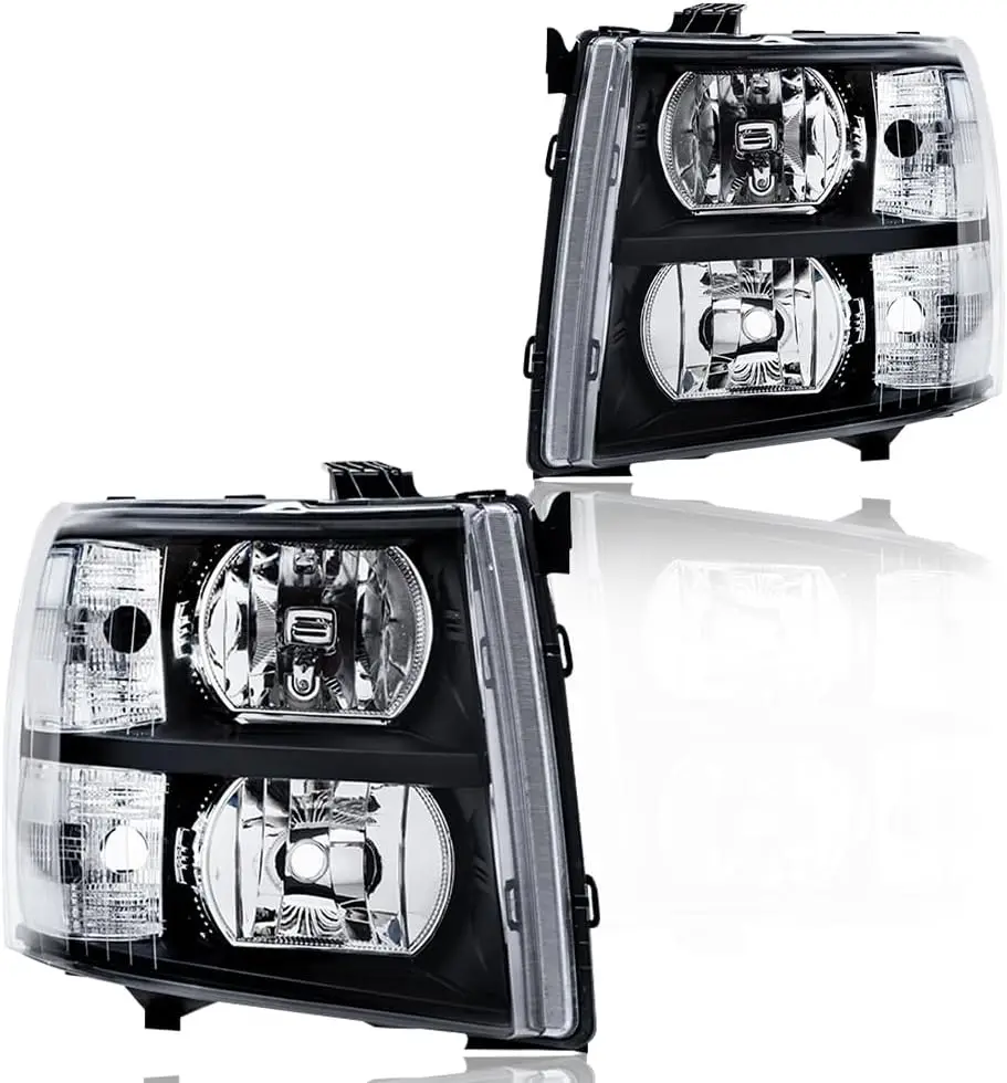 

Headlight Driver & Passenger Side Compatible with Chevy Silverado 1500/2500/3500HD 2007-2014,Chrome Black Housing Corner Headlig
