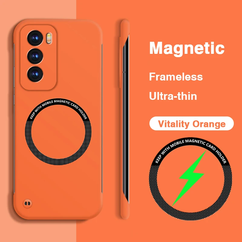 Funda de teléfono ultrafina con carga magnética sin marco para OPPO Reno12 Reno 12 Pro 12Pro Reno12Pro 5G, cubiertas sólidas de Color puro para PC duro