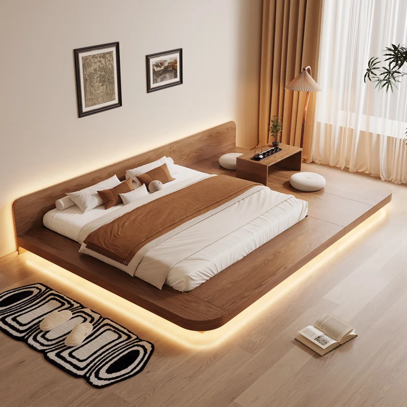 

Bedside Tatami Suspended Bed Master Bedroom Rounded Corner Arc Suspended Platform Bed with Induction Light Strip