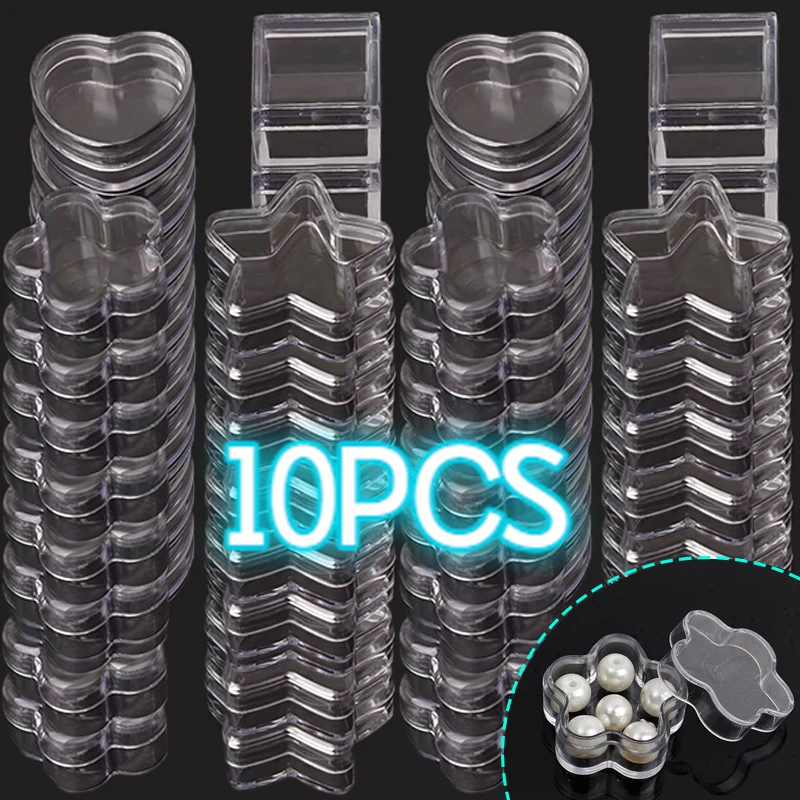 1/10Pcs Mini Transparent Plastic Storage Boxes Heart Star Shape Bottle Jewelry Bead Storage Box Set Moisture-proof DIY Portable