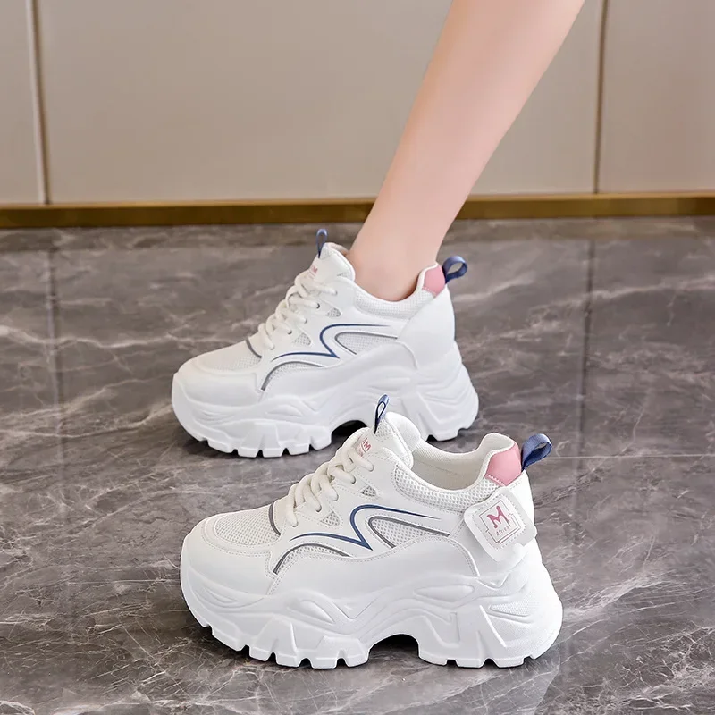 Women\'s Fashion Casual Lace Up Sneakes New Wedge Platform Increase Height Vulcanized Shoes Thick Soled Tennis Sneakes