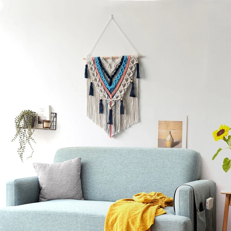 ABHG Colorful Tassels Hand-Woven Tapestries Nordic Style Room Wall Hangings Bohemian Homestay Decorative Wall Hangings