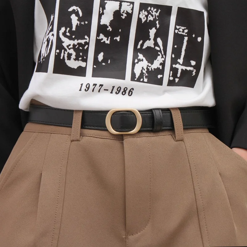 Trendy Instagram-Style Jeans Belt Women’s Slim Leather Belt Trendy Retro and Versatile; Hole-Free Men’s Decorative Belts