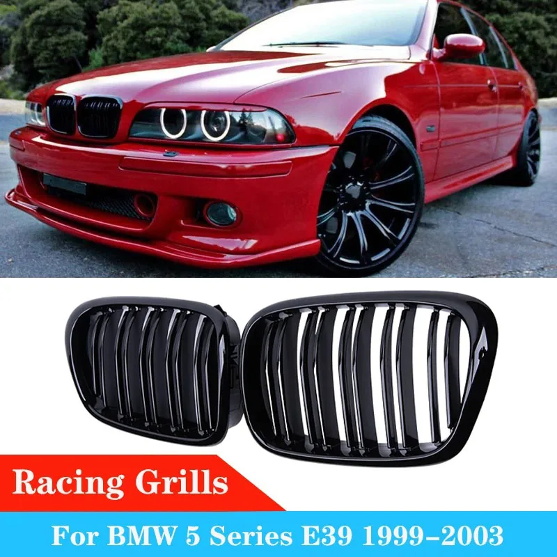 Gloss Black Car Front Bumper Hood Kidney Racing Grill  Dual Slat Grilles For BMW E39 5-Series 525 528 99-03 Accessories