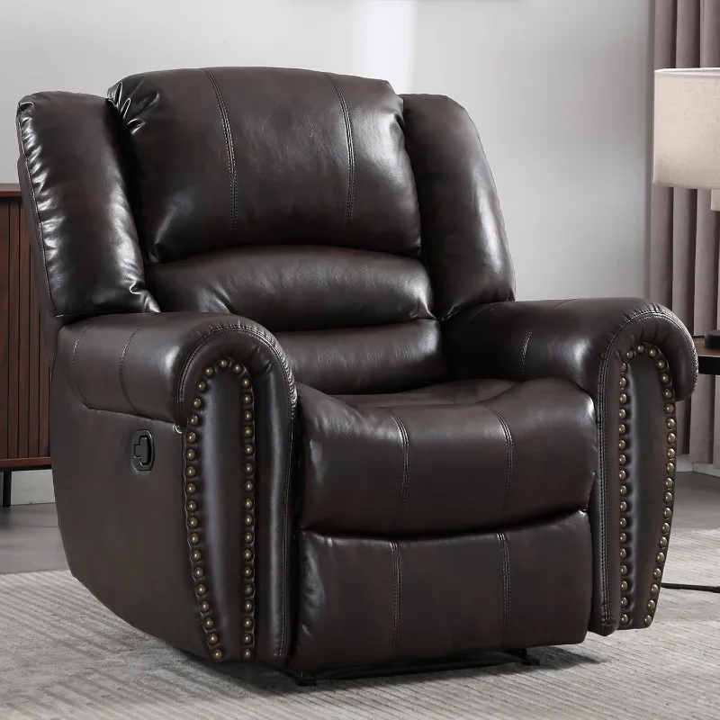 CANMOV Leather Recliner Chair, Classic and Traditional Manual Recliner Chair with Comfortable Arms and Back Single Sofa