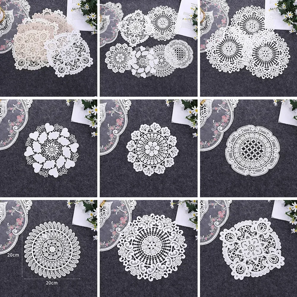 Lace Placemat Cloth 19*19 CM/20*20 CM Round Lace Doilies Crochet Round Lace Placemat Napkin Placemat Cup Dish Coaster