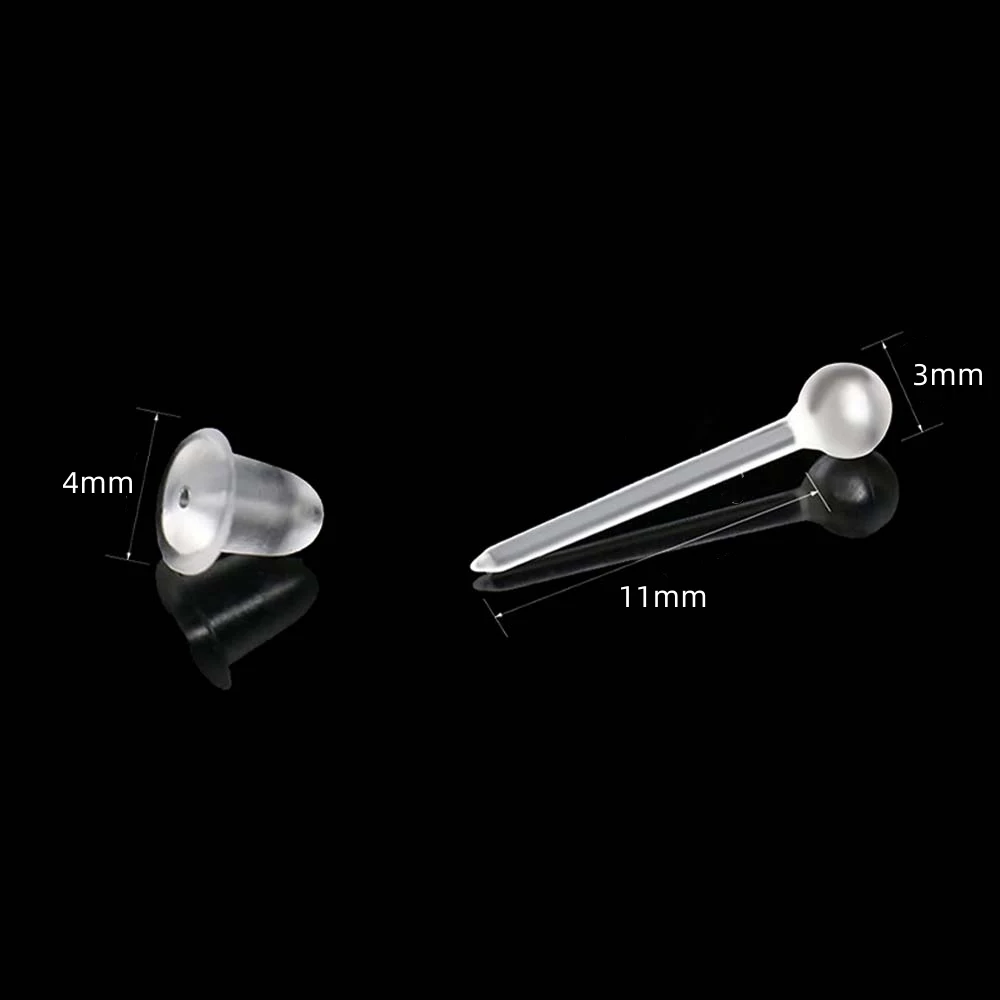 200/400pcs Invisible Clear Plastic Earring Posts Rubber Back For Sports Sensitive Stud Ears Piercing Jewelry Making Accessories