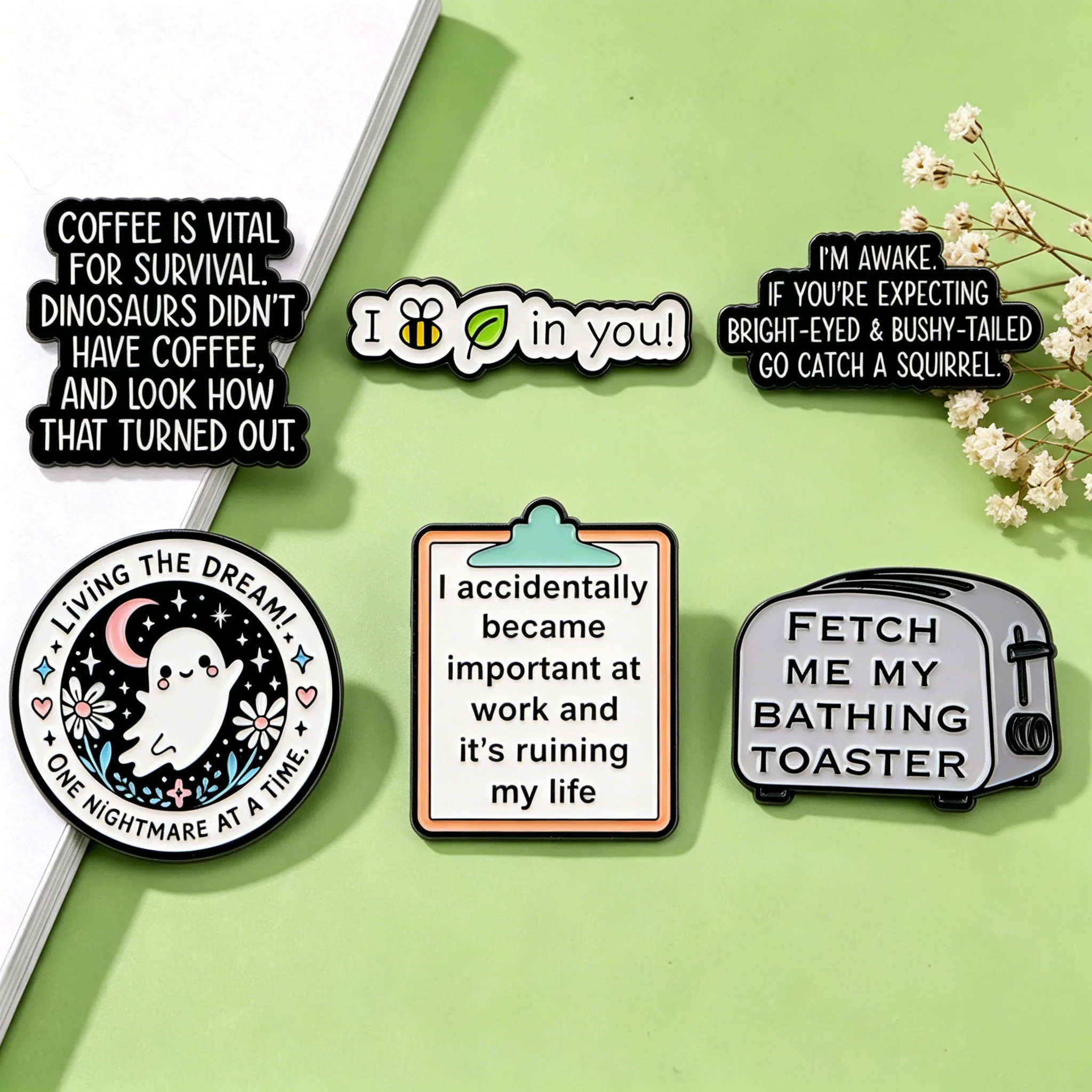 

Sarcastic Humor Enamel Pins Ghost Brooches Badges for Backpacks Jackets Hats Retro Collection Gifts Cosplay Accessories