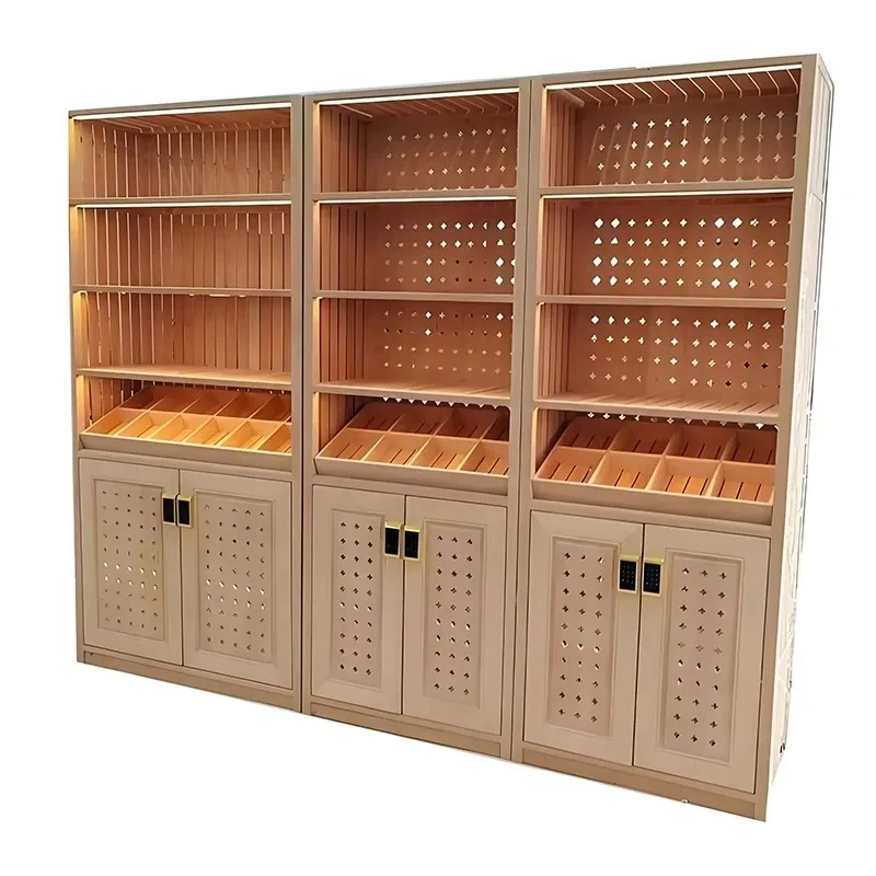 Customized Size Cigar Display Cabinet LED Light Cigar Humidor Cabinet Temperature Humidity Control Smart Electric Cigar Storage