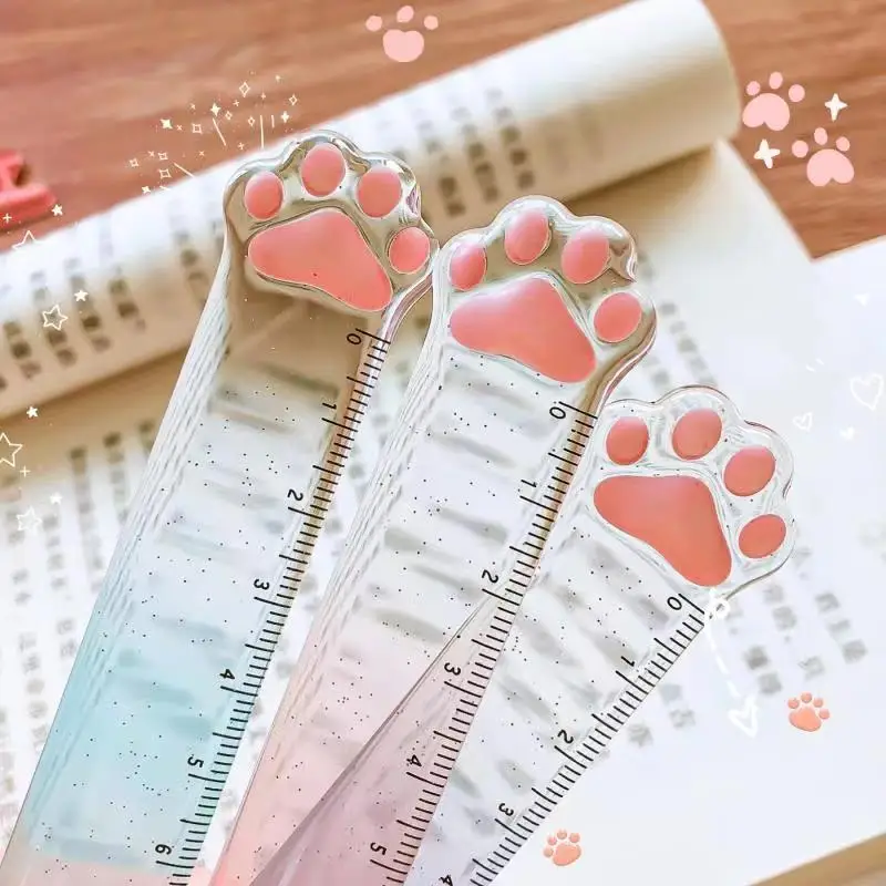 Cute Cat Paw Plastic Straight Rulers Kawaii School Office Supplies Planner Accessories Student Prize Drawing tools