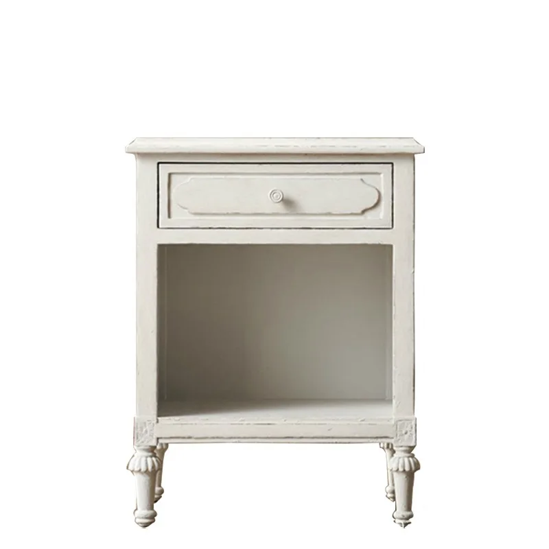 

European style, solid wood bedside table, locker, bedroom white