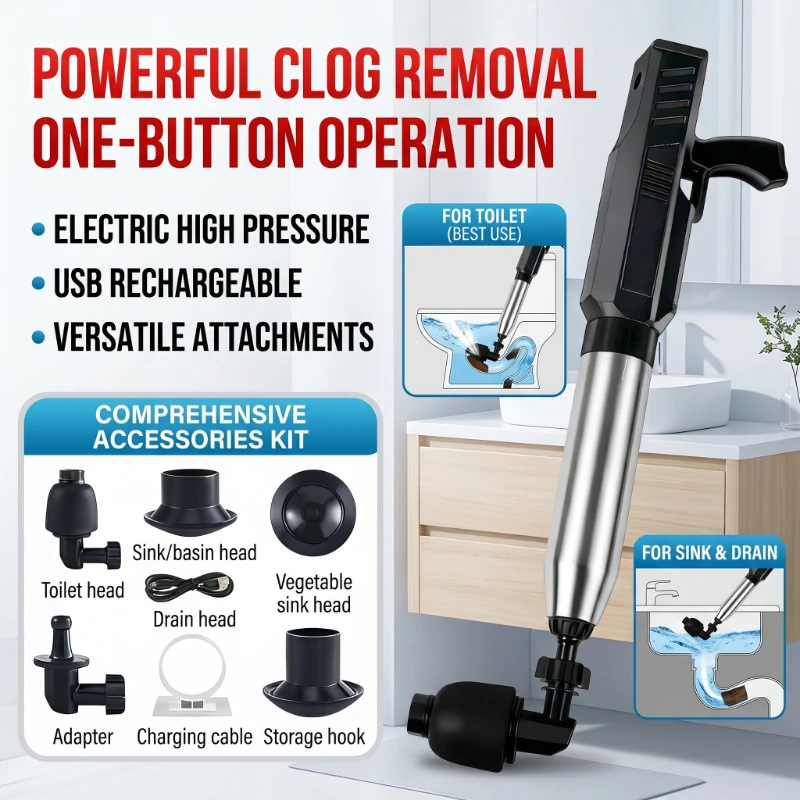High-pressure Electric Toilet Sewer Clog Pipe Floor Drain Kitchen Toilet Miracle Air Pressure Toilet One Flush To Clear