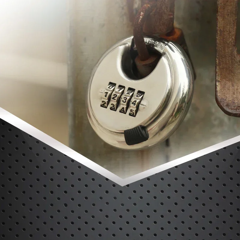 Padlock Password or Key Stainless Steel Round 70mm Thickened Beam 9.5mm, for Outdoor Warehouse Fences Cabinet Locks