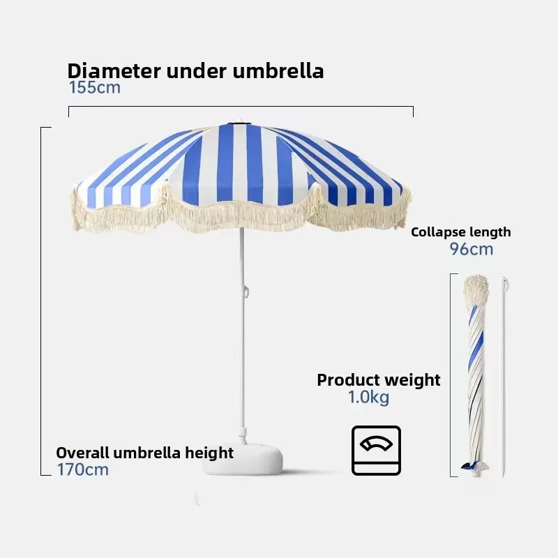 Sombrilla extensible con borlas para jardín y playa - imagen 5