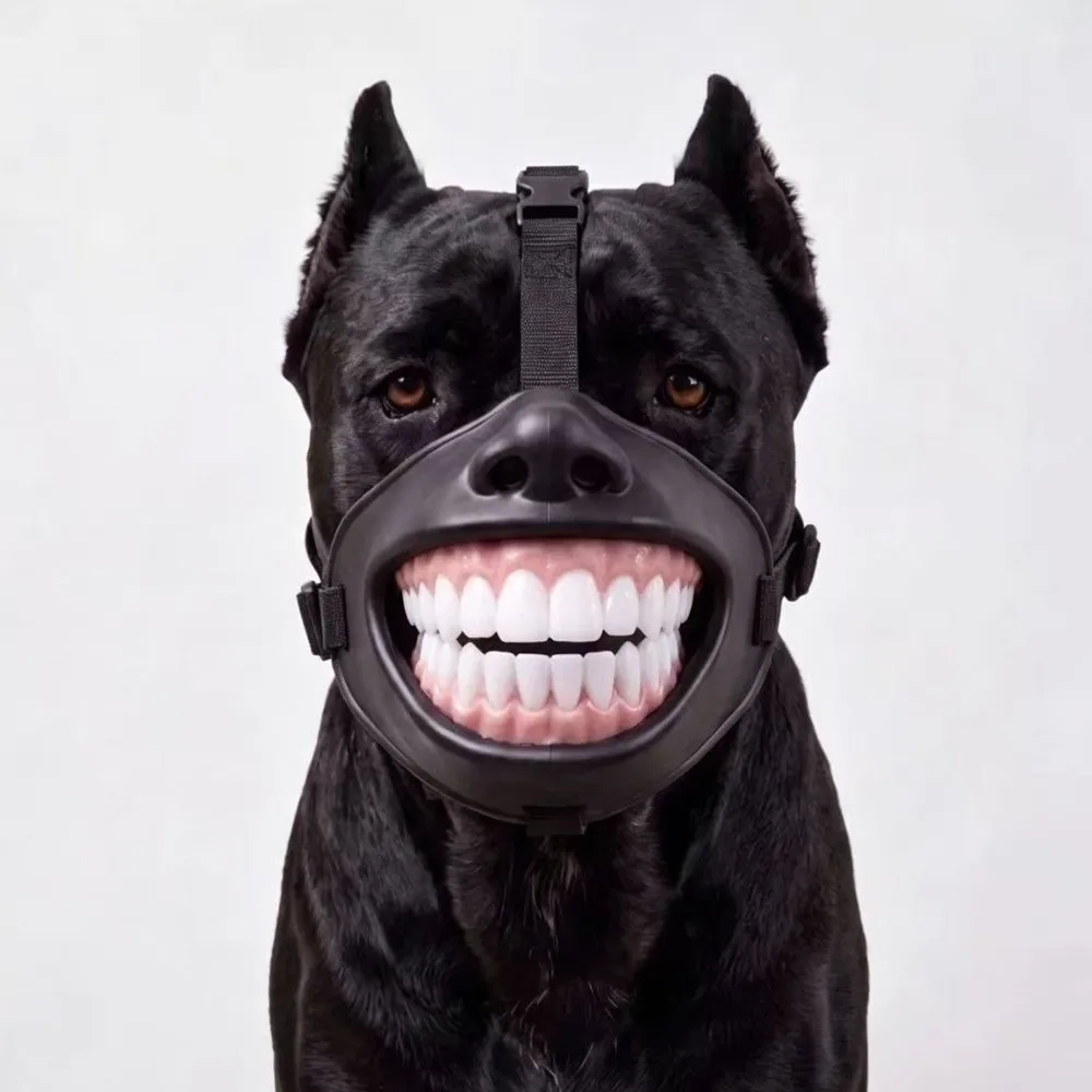 Adjustable Funny Grinning Dog Muzzle Anti-Scavenge Anti-Bite Dog Photo Mouth Cover Comfort Realistic Teeth